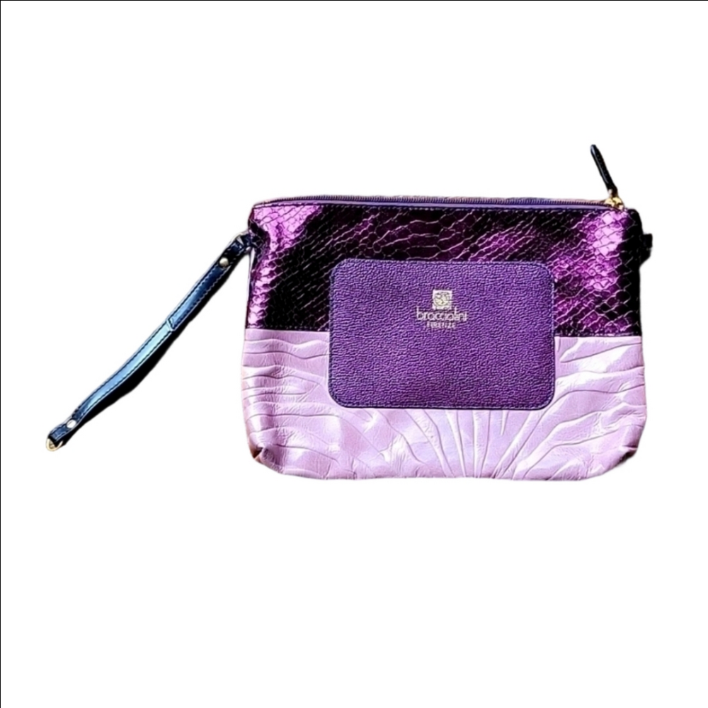 Braccialini Firenze Italian Embossed Genuine Leather Multicolor Purple Wristlet